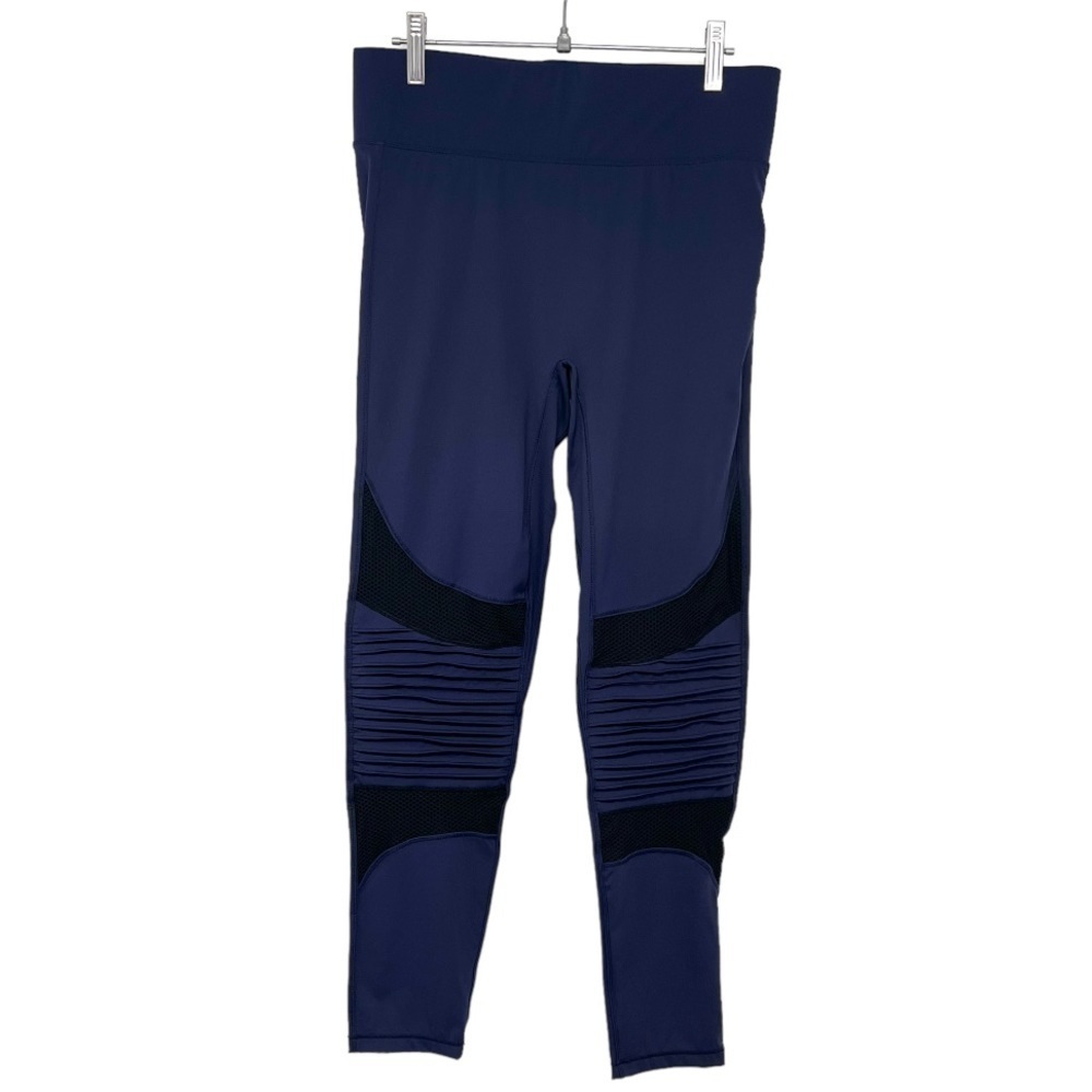 All Access Bandier Navy Blue High Rise Mesh Moto 7/8 Tights Leggings Women Large - Picture 3 of 10
